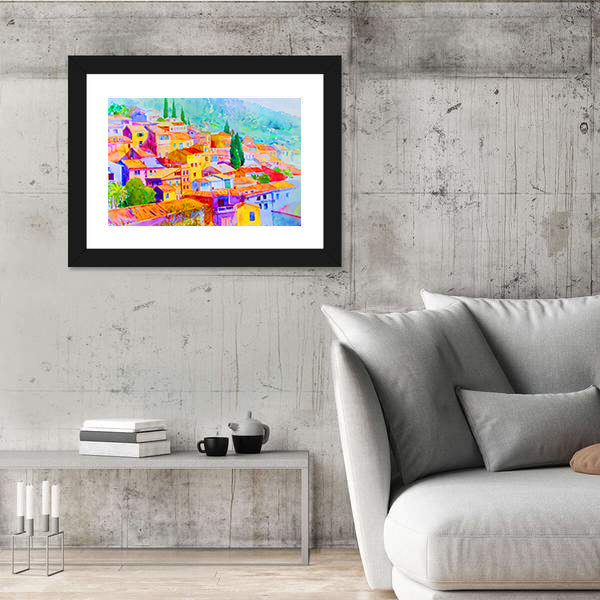 Village View On Hill Mountain Canvas Wall Art