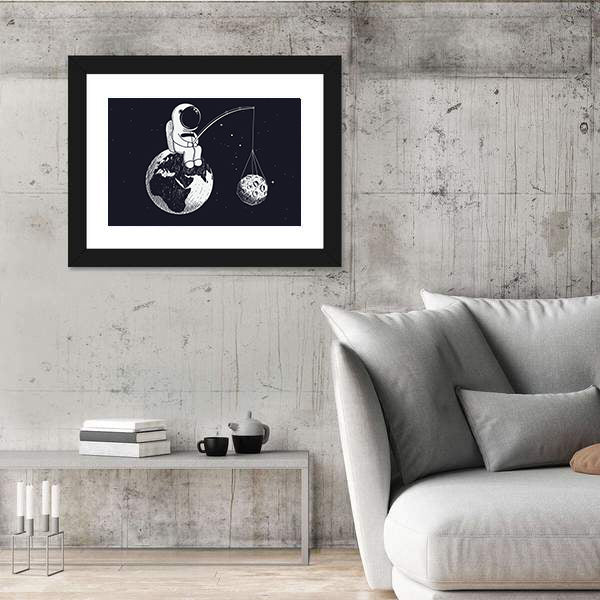 Little Astronaut Sitting on Earth Canvas Wall Art