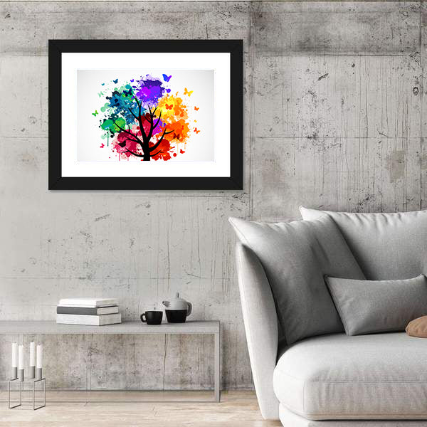 Colorful Butterflies On Tree Canvas Wall Art