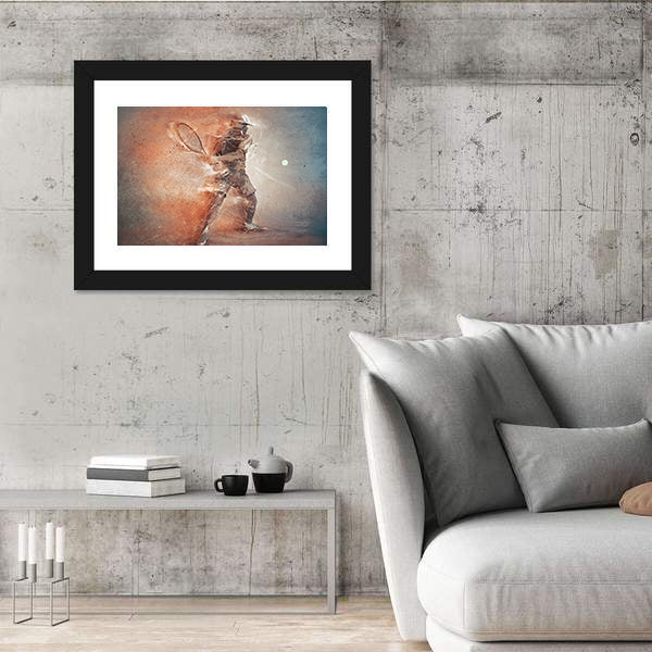 Tennis Player Hitting The Ball Illustration Canvas Wall Art