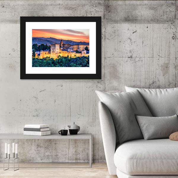 Alhambra Fortress At Sunset Canvas Wall Art