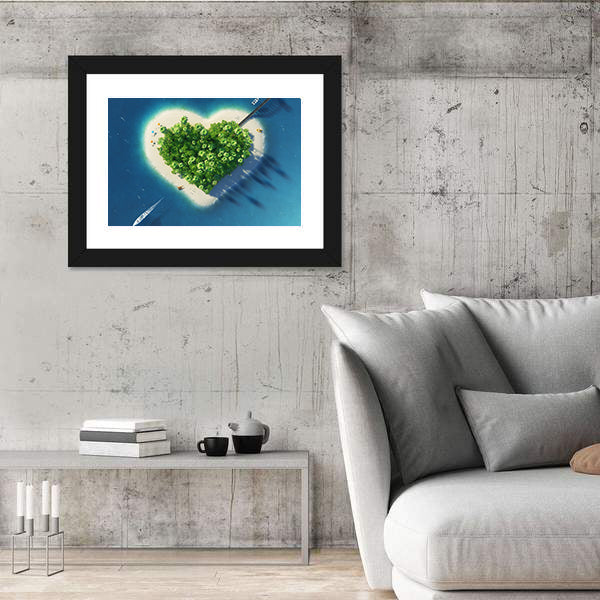 Heart-shaped Tropical Island Aerial View Canvas Wall Art