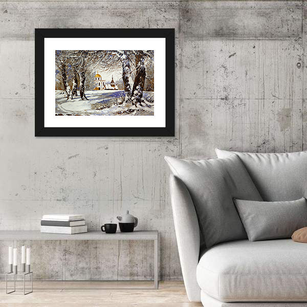 Church In Winter Wood Canvas Wall Art