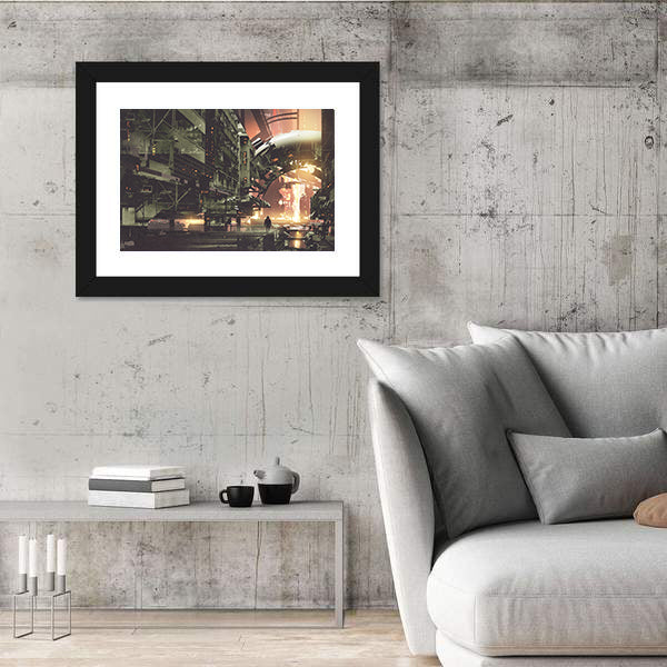 Cyberpunk Cityscape at Twilight Canvas Wall Art