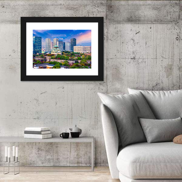 Osaka Castle and City Skyline at Dusk Canvas Wall Art