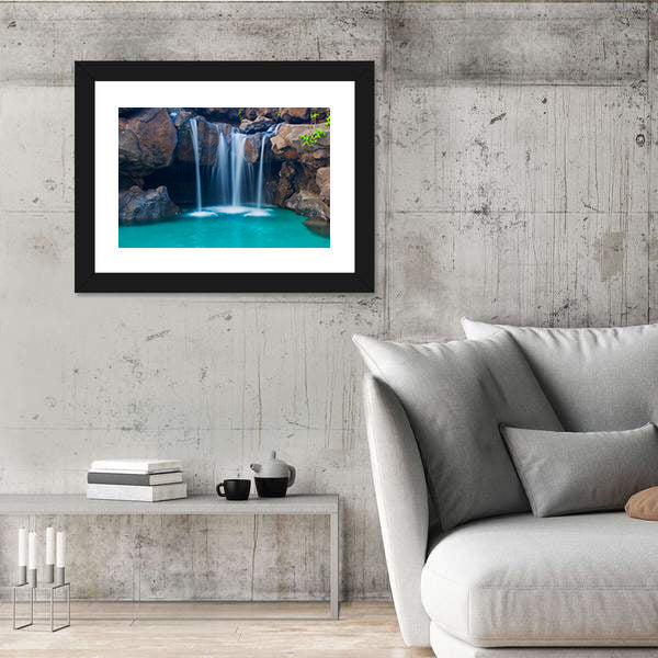 Waterfall Into Hotel Pool In Hawaii Canvas Wall Art