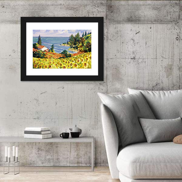 Sunflower Cottage by the Sea Canvas Wall Art