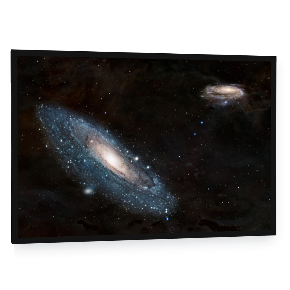 Andromeda Galaxy and Milky Way Canvas Wall Art - single panel framed canvas in a black floating frame