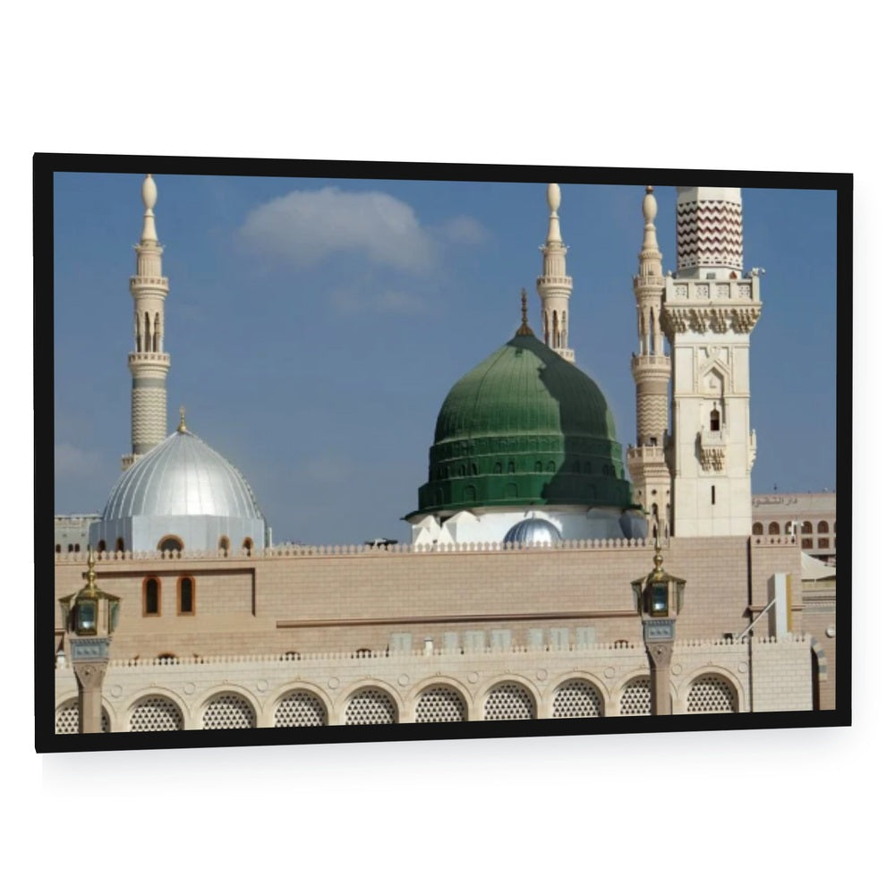 Masjid E Nabawi Canvas Wall Art - single panel framed canvas in a black floating frame