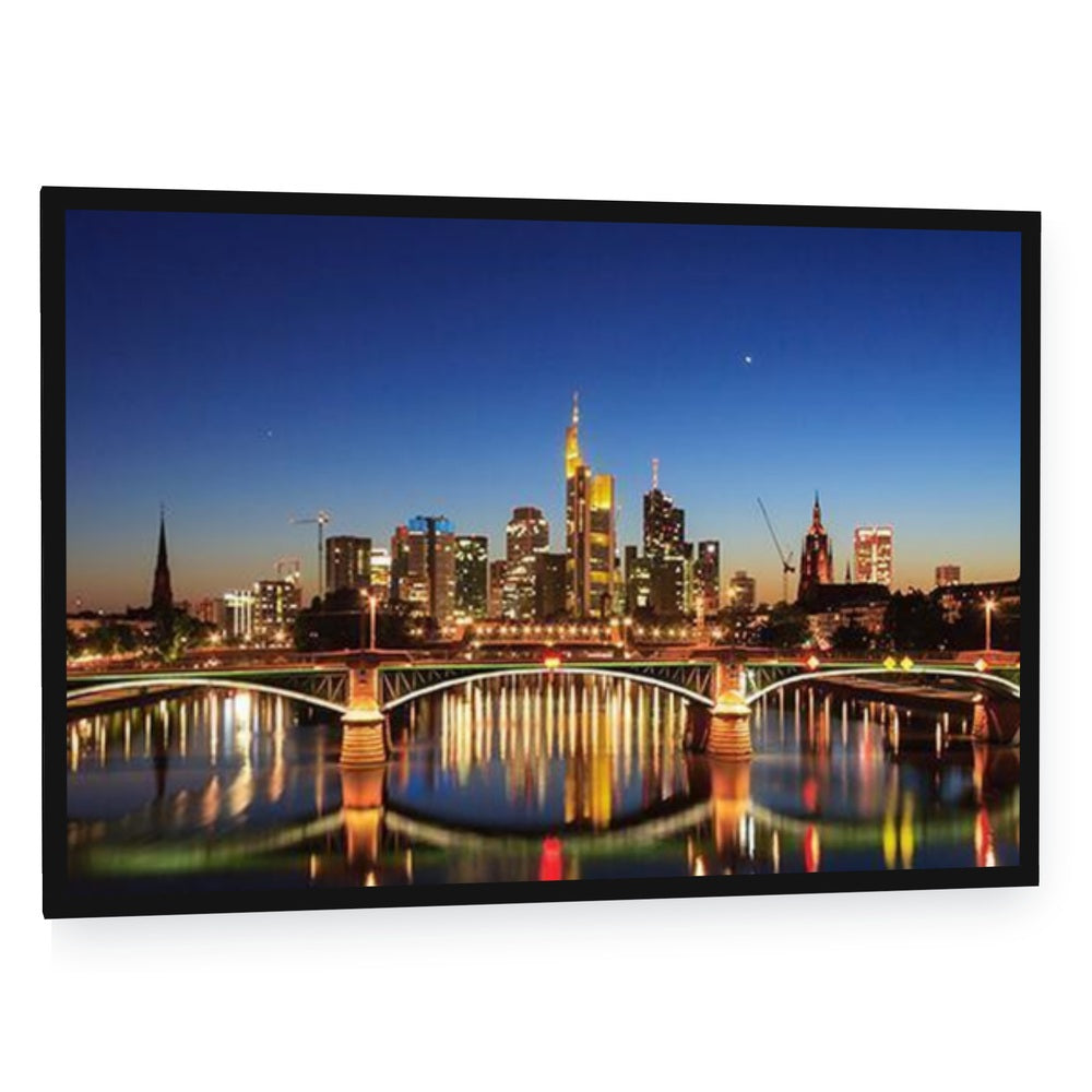 Frankfurt Skyline Over the Main River Canvas Wall Art - single panel framed canvas in a black floating frame