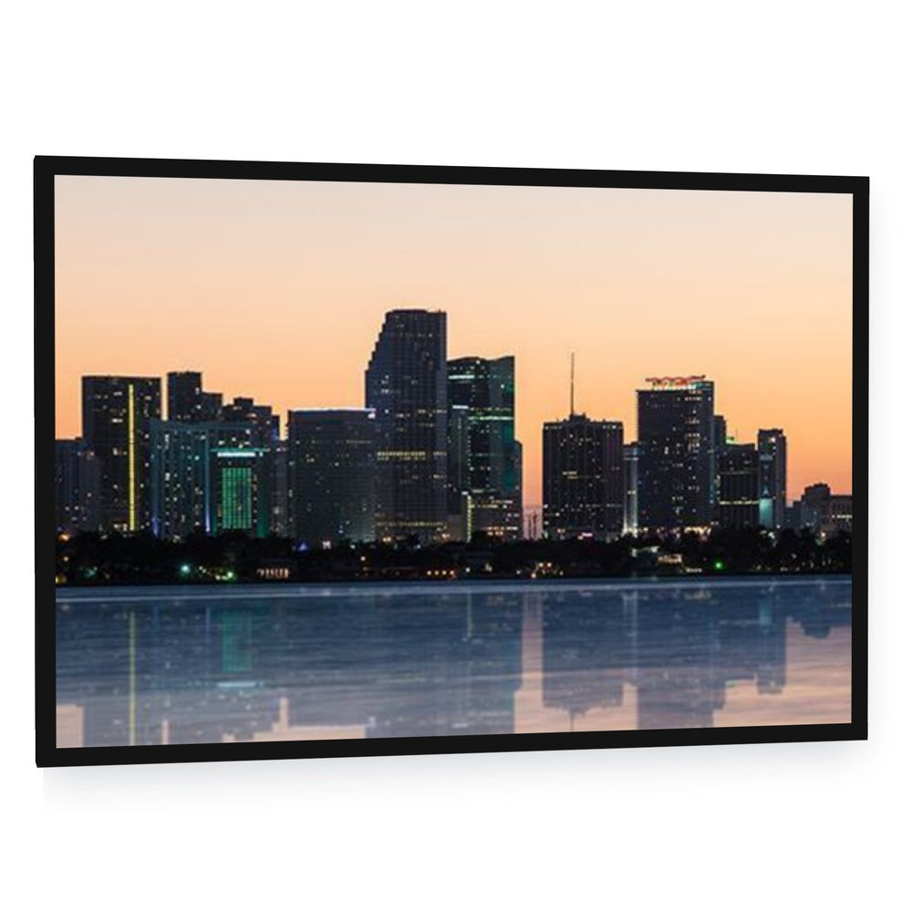 Miami Beach Skyline at Sunset Canvas Wall Art - single panel framed canvas in a black floating frame