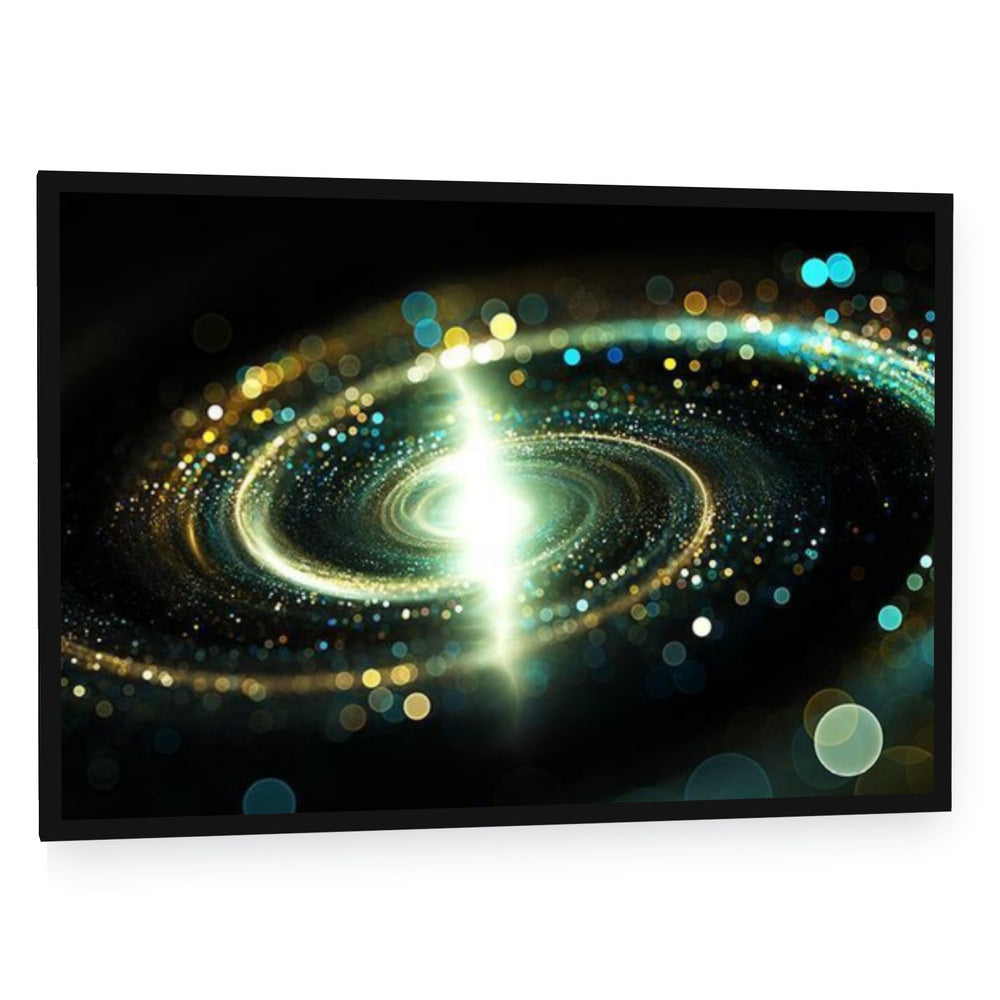 Spiral Galaxy Representation Via Lights Canvas Wall Art - single panel framed canvas in a black floating frame