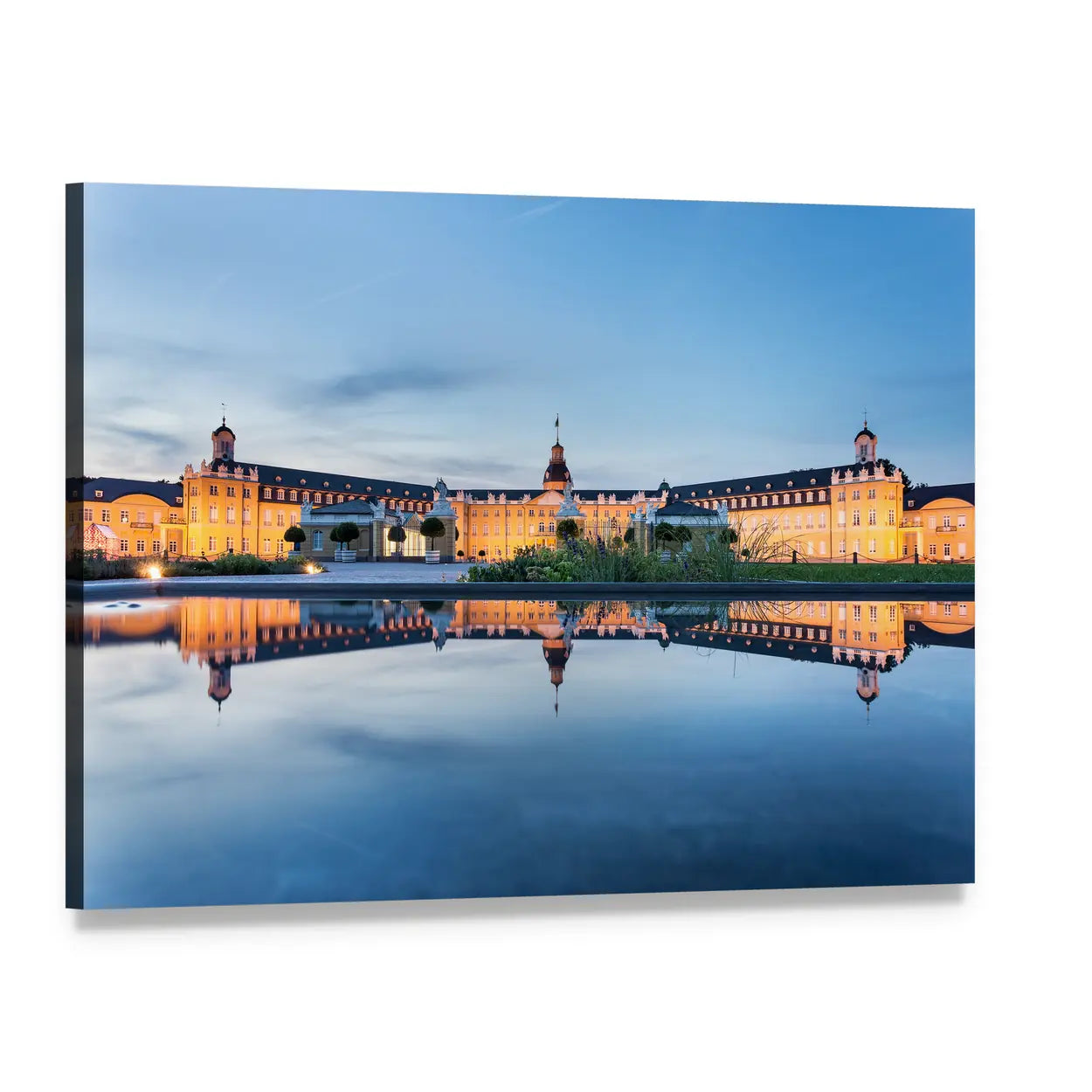 Karlsruhe Castle Twilight Reflection Canvas Wall Art, single panel gallery wrapped canvas, angled product view
