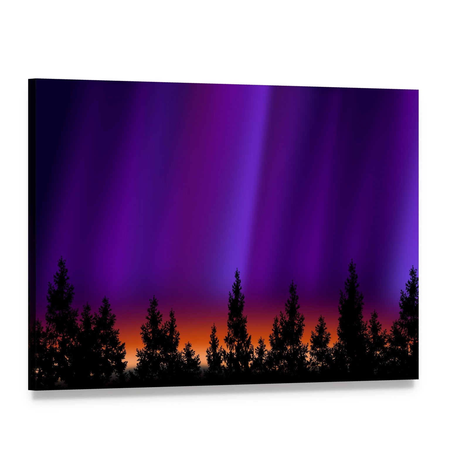 Aurora Borealis Over Silhouetted Forest Canvas Wall Art, single panel gallery wrapped canvas, angled product view