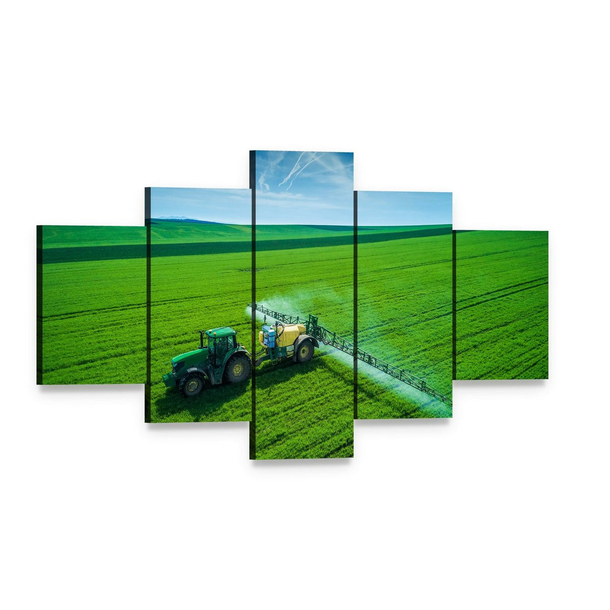 Tractor Spraying a Field Canvas Wall Art, 5 panel 5 Star layout gallery wrapped canvas set, angled product view