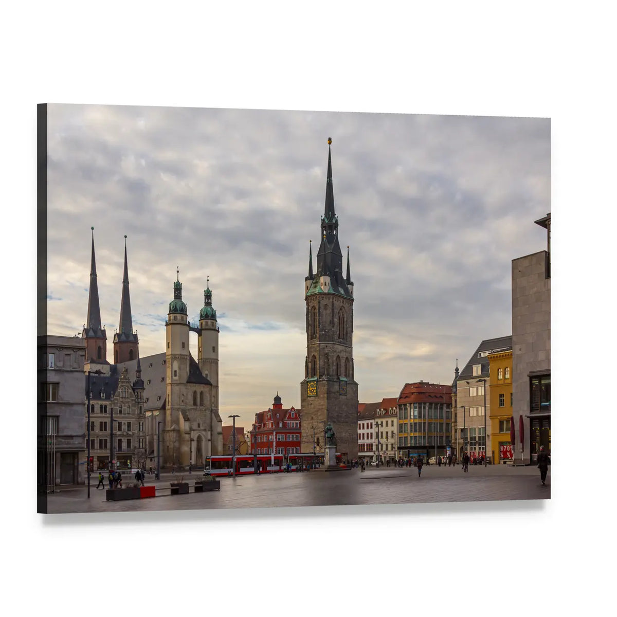 Halle Market Square with Gothic Spires Canvas Wall Art, single panel gallery wrapped canvas, angled product view
