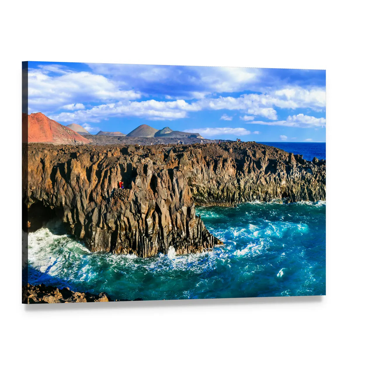 Lanzarote Volcanic Cliffs with Turquoise Sea Canvas Wall Art, single panel gallery wrapped canvas, angled product view