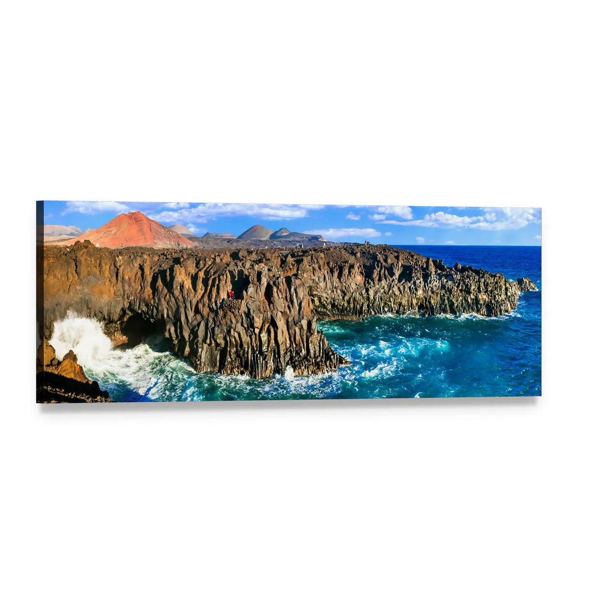 Lanzarote Volcanic Coast Cliffs Panoramic Canvas Wall Art, single panel gallery wrapped canvas, angled product view