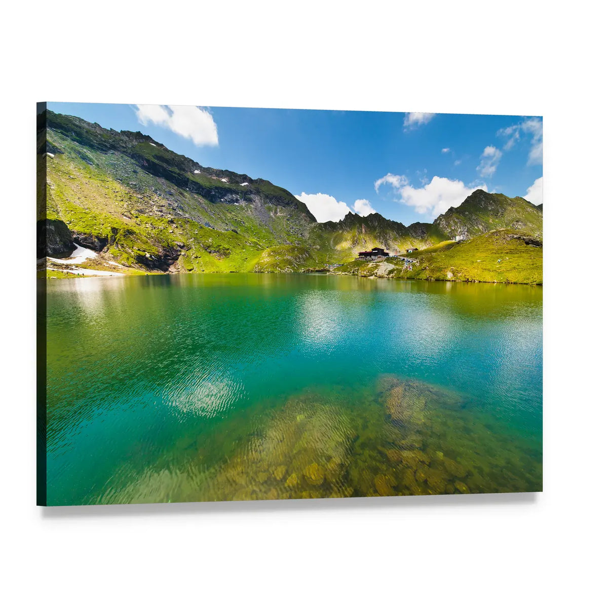 Balea Lake Romania Canvas Wall Art, single panel gallery wrapped canvas, angled product view