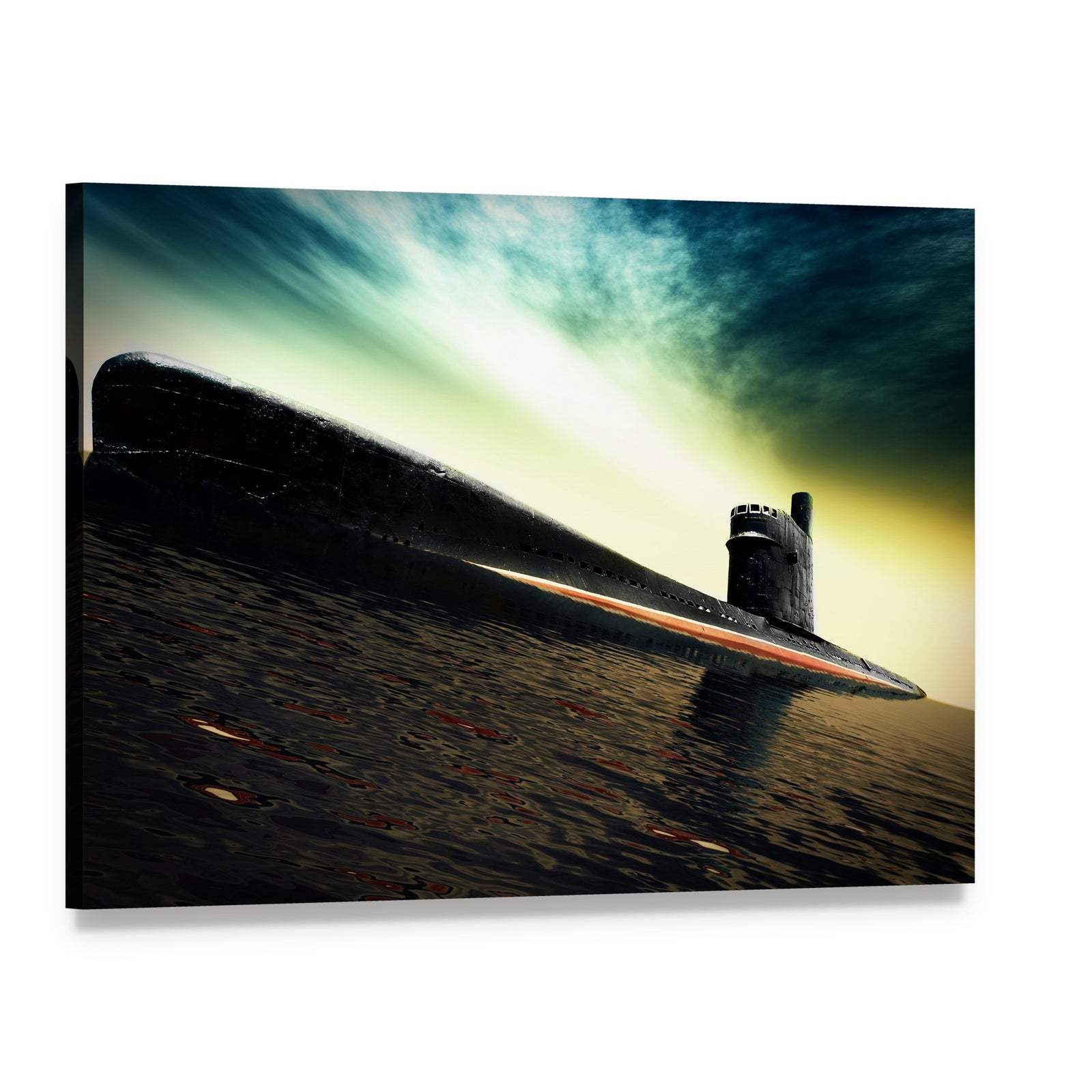 Old Submarine Canvas Wall Art, single panel gallery wrapped canvas, angled product view