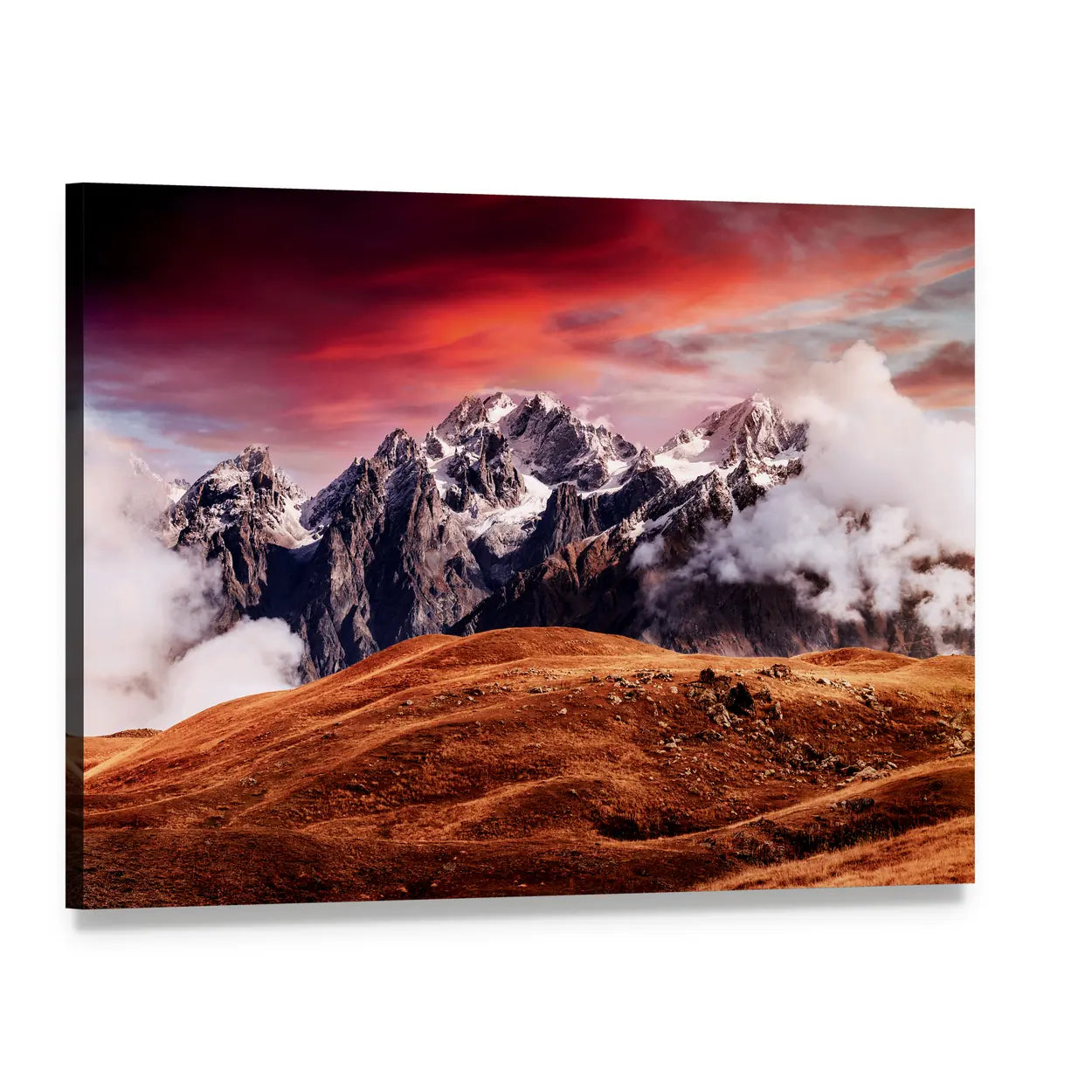 Mount Ushba in Autumn Canvas Wall Art, single panel gallery wrapped canvas, angled product view