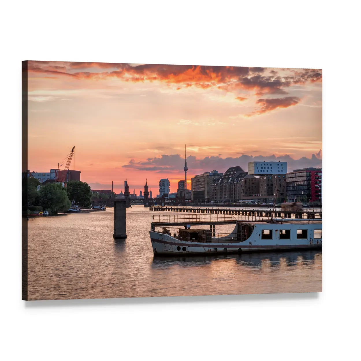 Sunset Over the River Spree Canvas Wall Art, single panel gallery wrapped canvas, angled product view