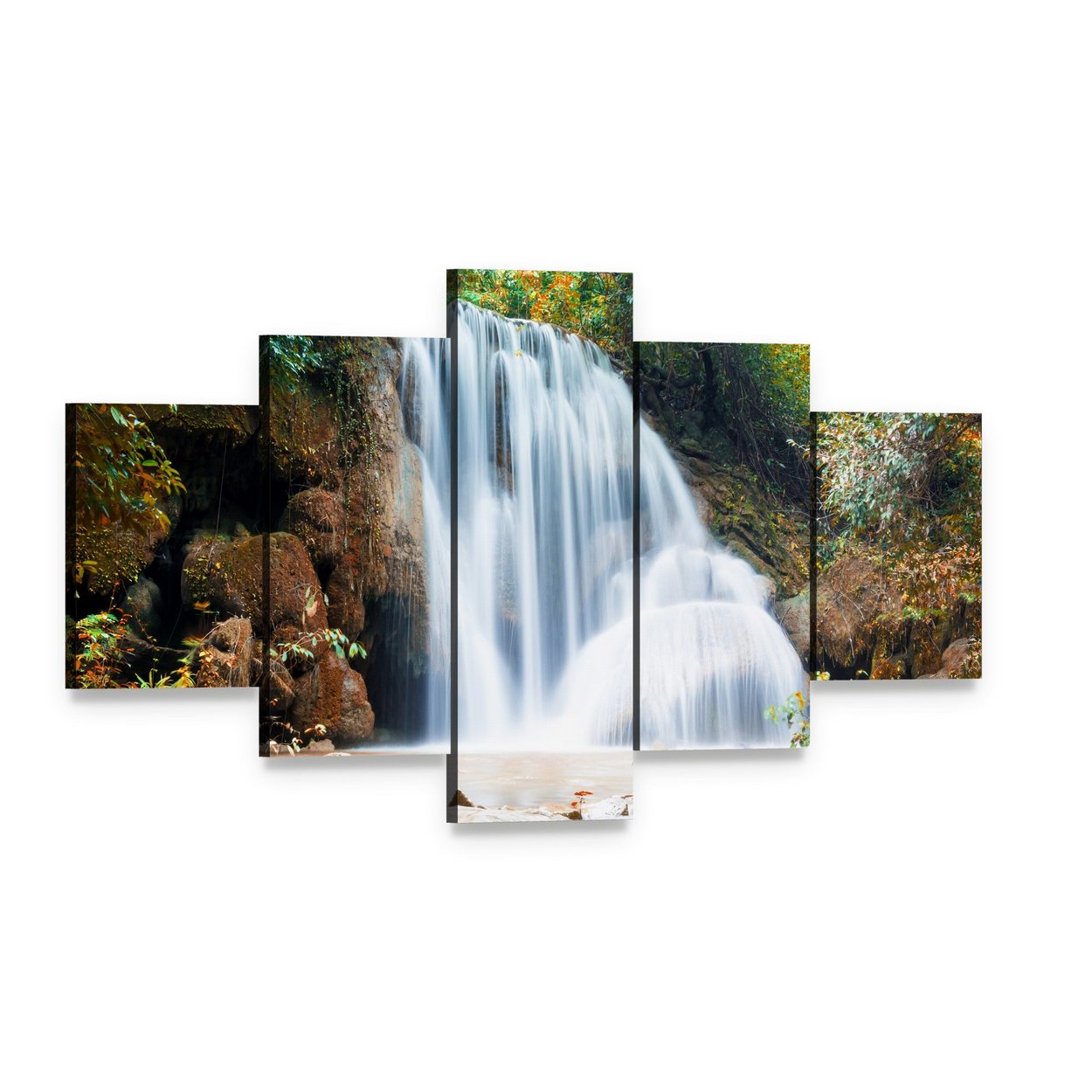 Planthong Waterfall Canvas Wall Art, 5 panel 5 Star layout gallery wrapped canvas set, angled product view