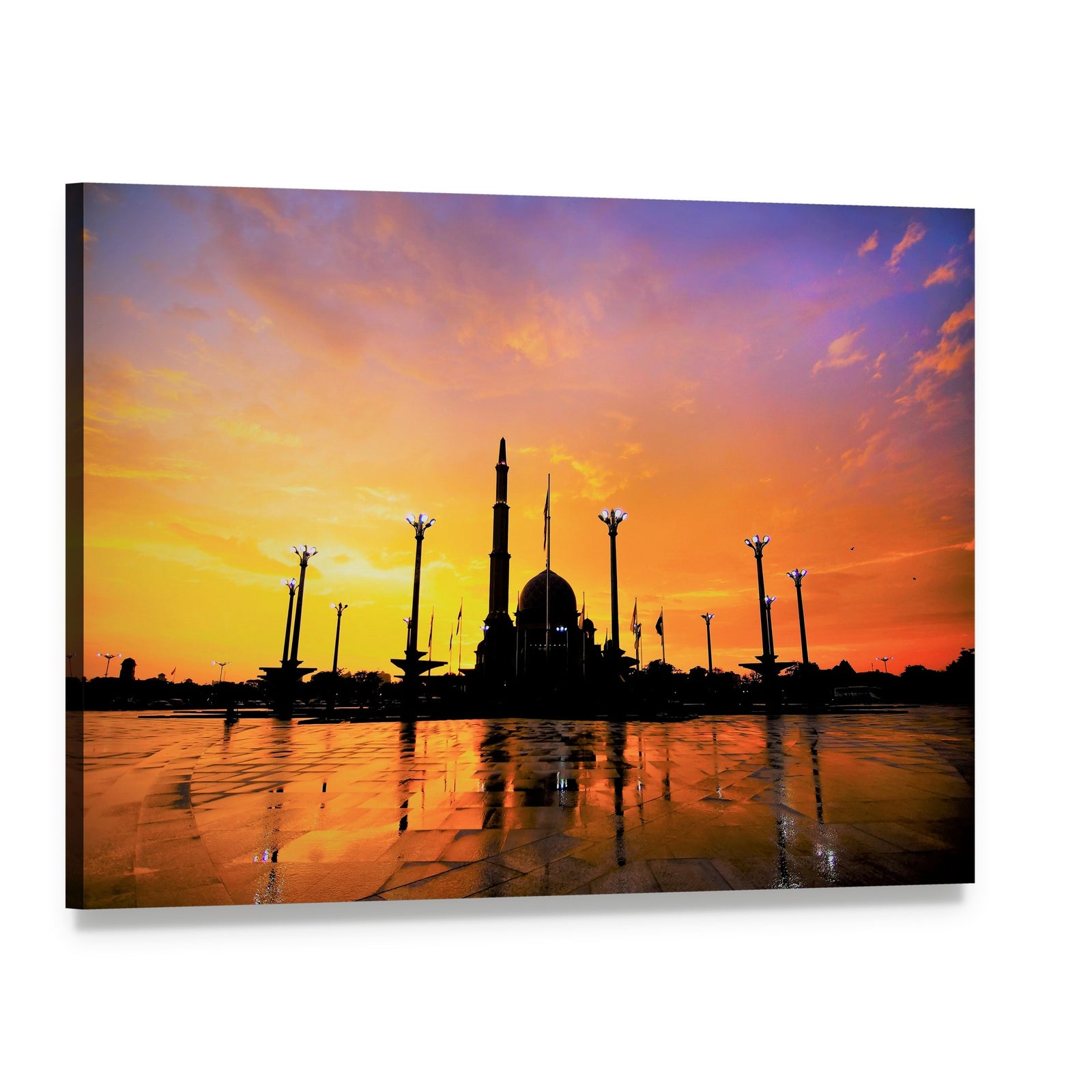 Putra Mosque at Sunset Canvas Wall Art, single panel gallery wrapped canvas, angled product view