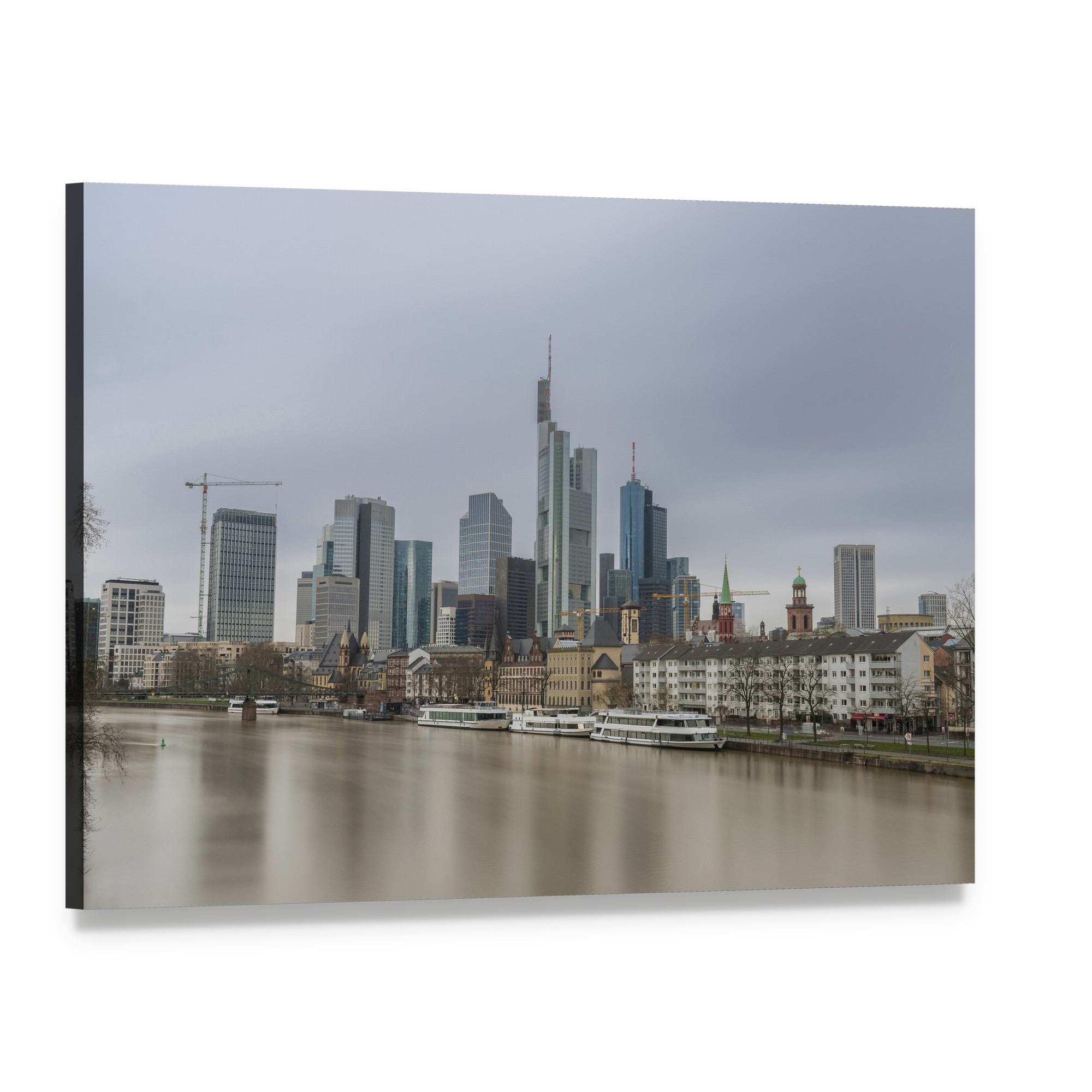 Frankfurt River Skyline Canvas Wall Art, single panel gallery wrapped canvas, angled product view