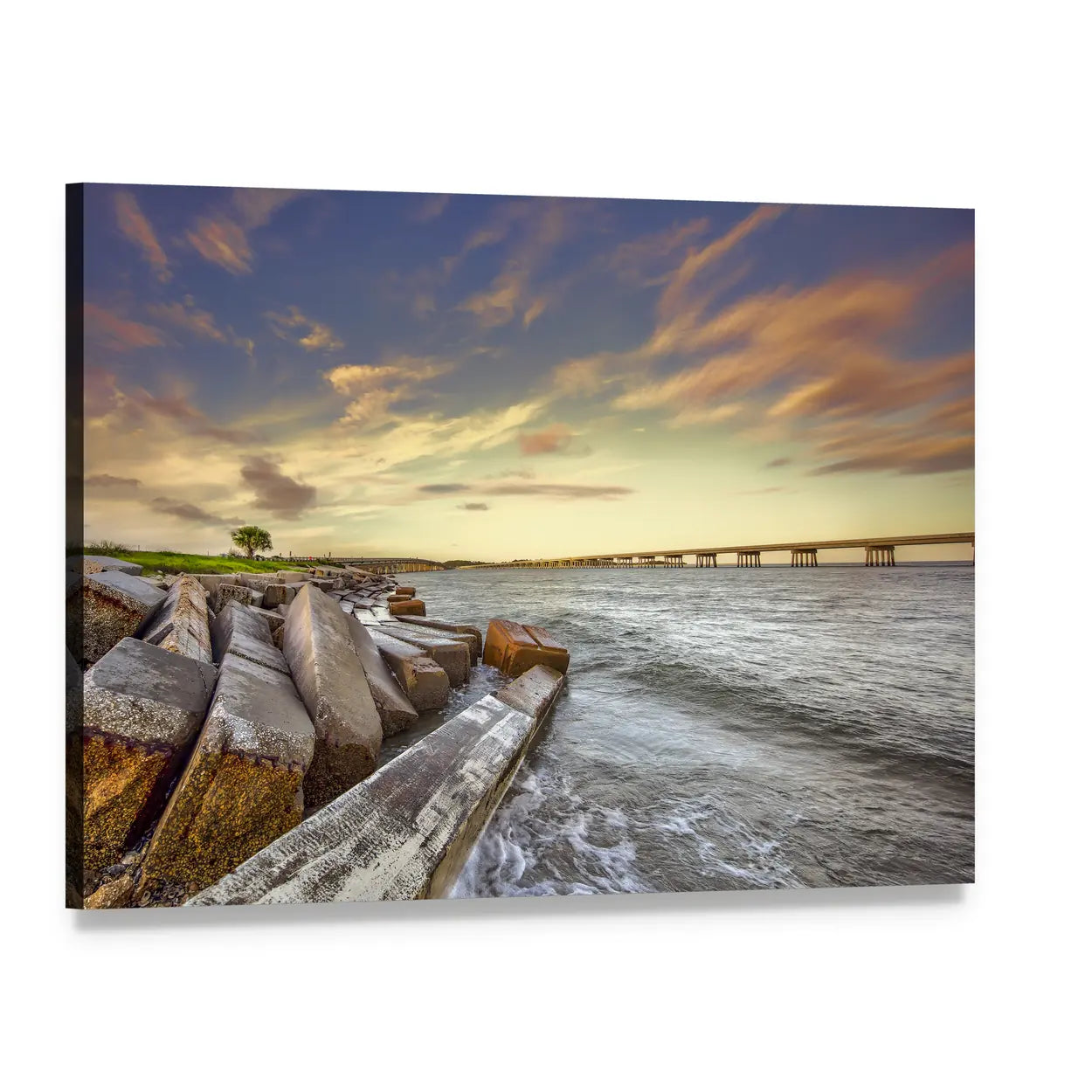 Two Bridges Between Amelia Island and Big Talbot Island Canvas Wall Art, single panel gallery wrapped canvas, angled product view