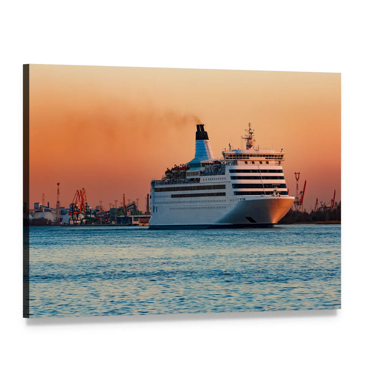White Passenger Ship at Sunset Canvas Wall Art, single panel gallery wrapped canvas, angled product view