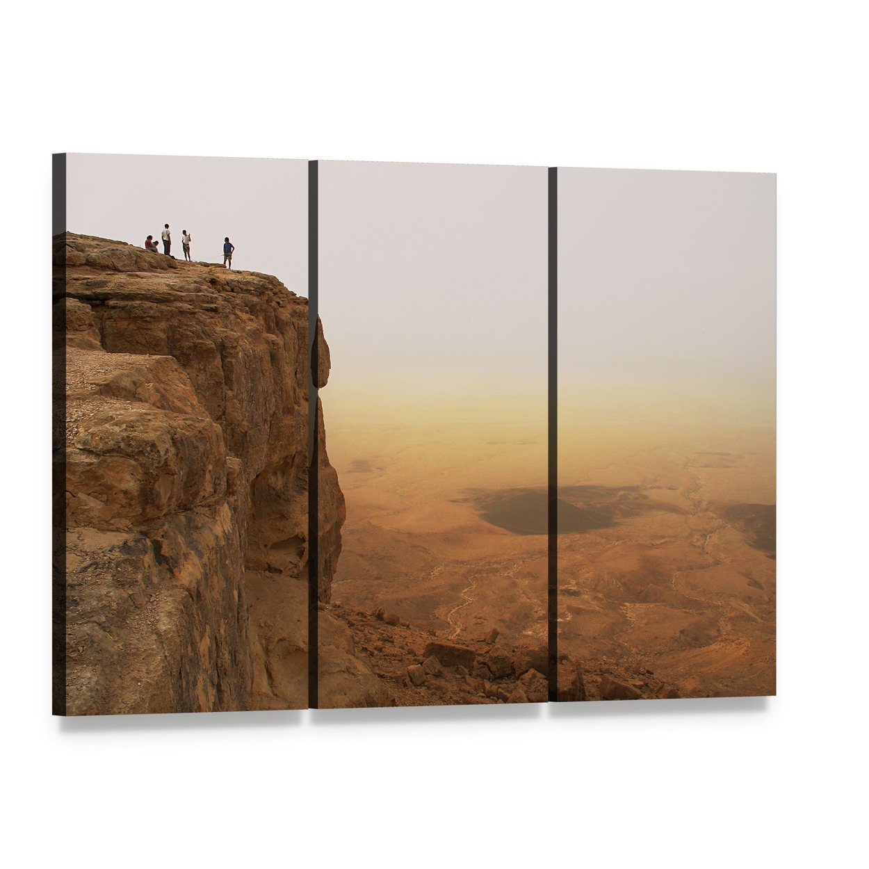 Cliff Over Ramon Crater Canvas Wall Art, 3 panel 3 Horizontal layout gallery wrapped canvas set, angled product view