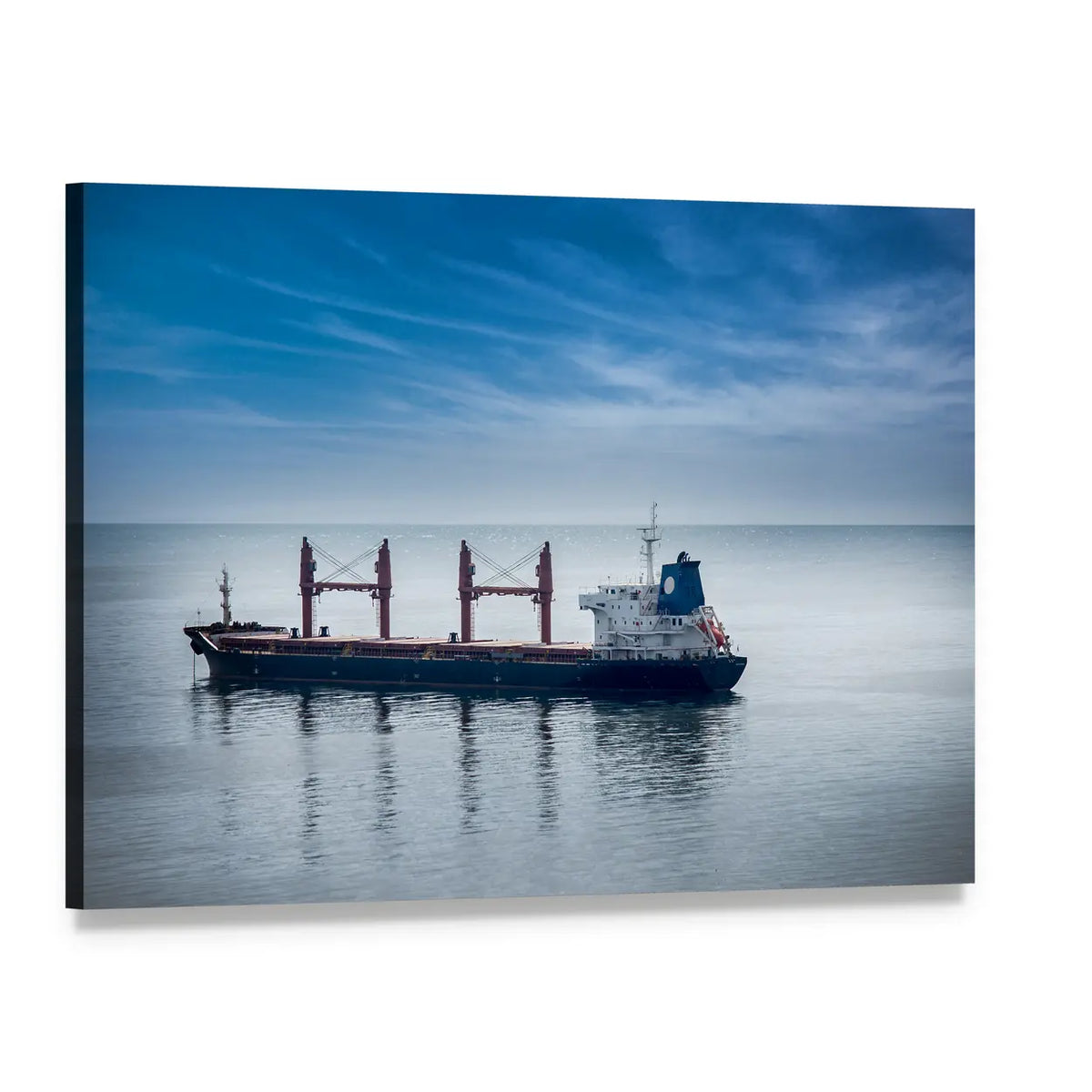 Cargo Ship with Cranes on Calm Sea Canvas Wall Art, single panel gallery wrapped canvas, angled product view