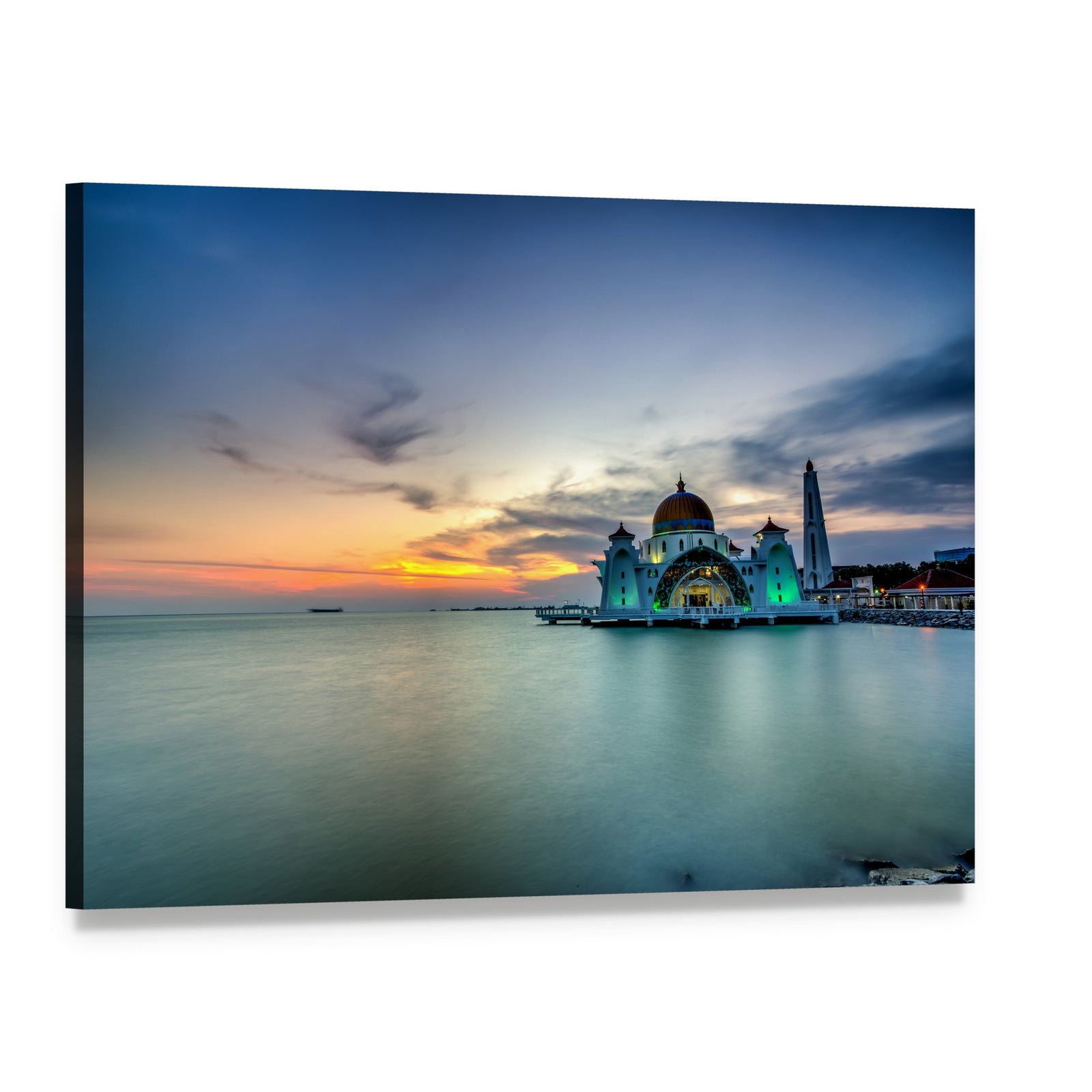 Malacca Straits Mosque at Sunset Canvas Wall Art, single panel gallery wrapped canvas, angled product view