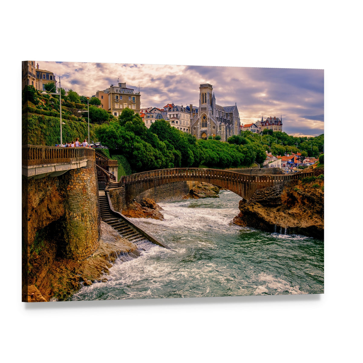 Biarritz Coastal Town at Sunset Canvas Wall Art, single panel gallery wrapped canvas, angled product view
