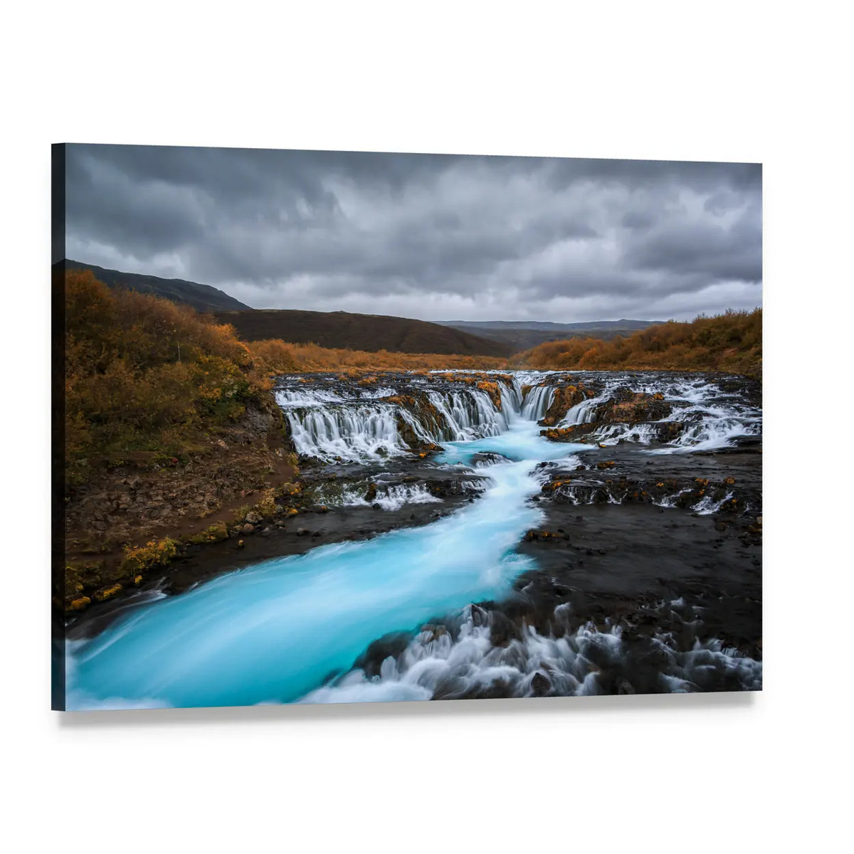 Bruarfossus Waterfall Canvas Wall Art, single panel gallery wrapped canvas, angled product view