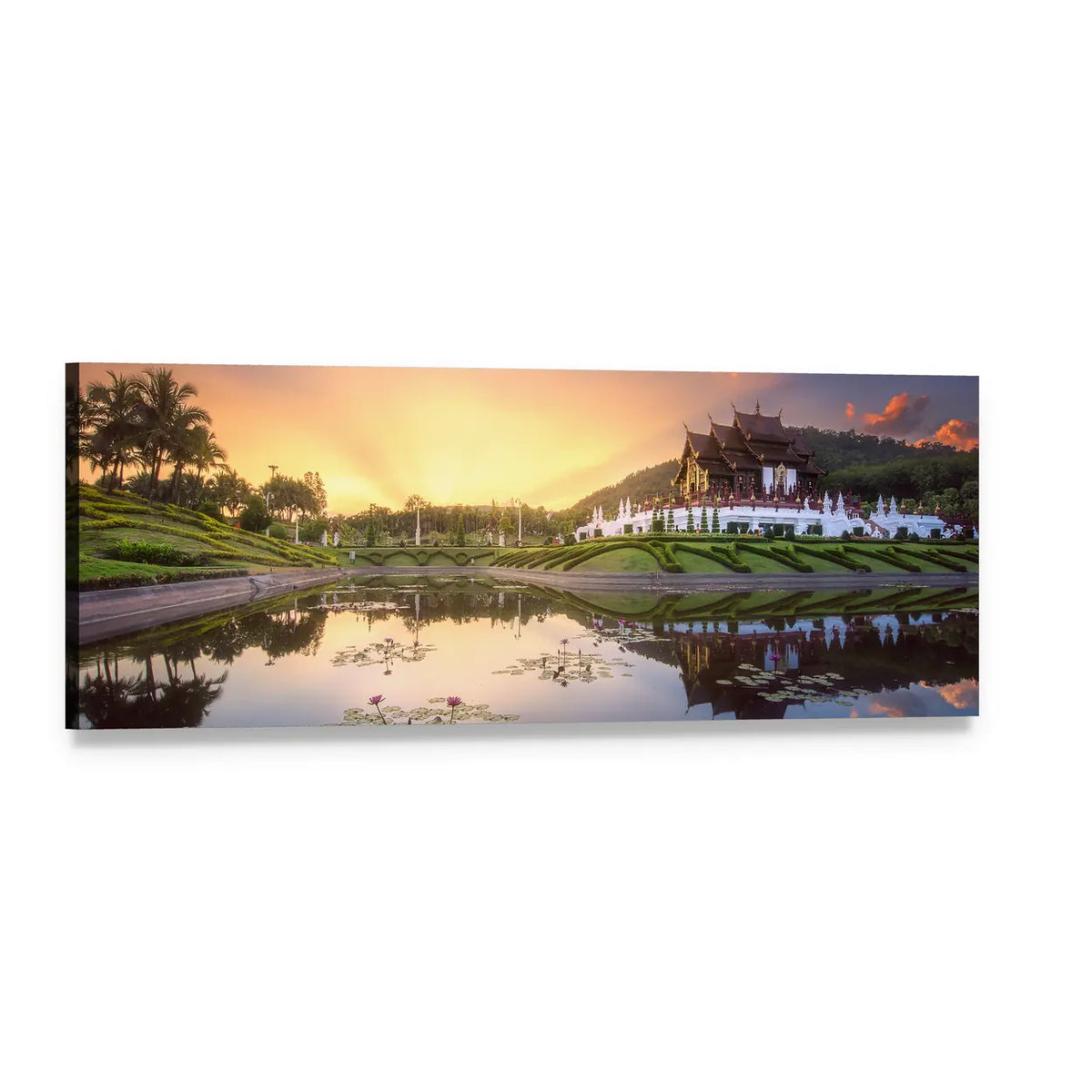 Ratchaphruek Park Sunset in Chiang Mai Panoramic Canvas Wall Art, single panel gallery wrapped canvas, angled product view
