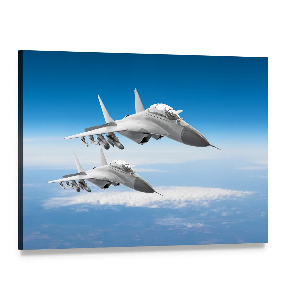 Twin-seat Fighter Jets in Formation Canvas Wall Art, single panel gallery wrapped canvas, angled product view