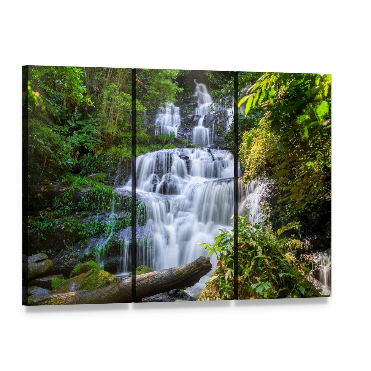 Mun Daeng Waterfall Canvas Wall Art, 3 panel 3 Horizontal layout gallery wrapped canvas set, angled product view