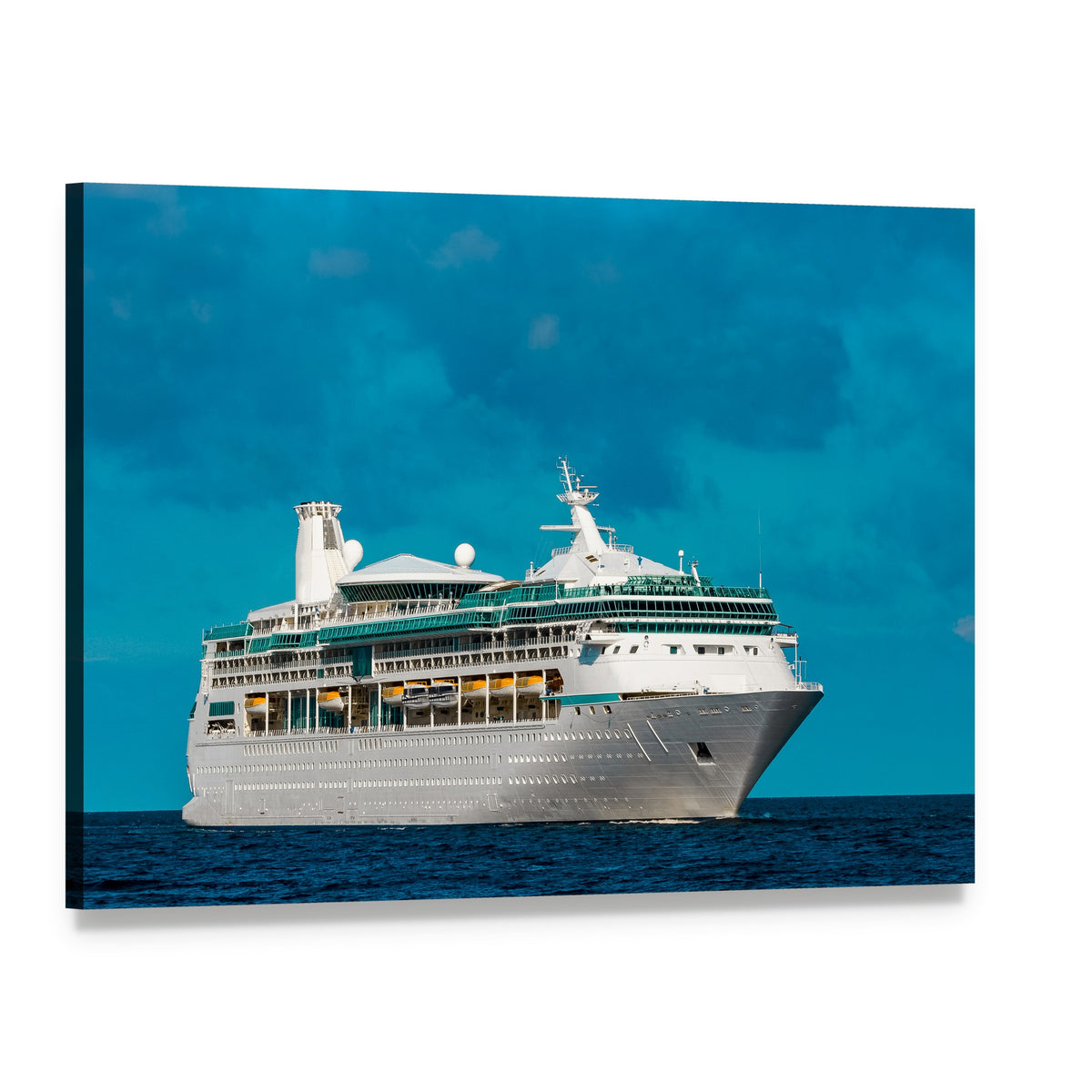 Large White Cruise Liner at Sea Canvas Wall Art, single panel gallery wrapped canvas, angled product view