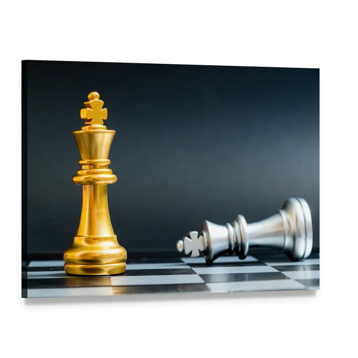 Standing Gold King Beside Fallen Silver King Canvas Wall Art, single panel gallery wrapped canvas, angled product view