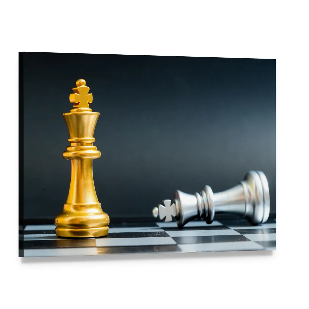 Standing Gold King Beside Fallen Silver King Canvas Wall Art, single panel gallery wrapped canvas, angled product view
