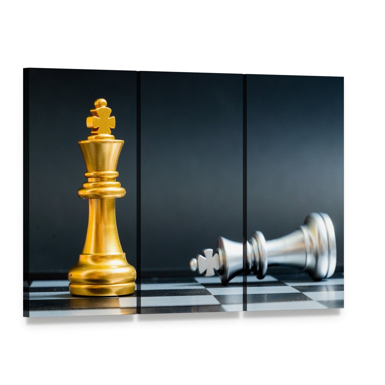 Gold King Beside Fallen Silver King Canvas Wall Art, 3 panel 3 Horizontal layout gallery wrapped canvas set, angled product view