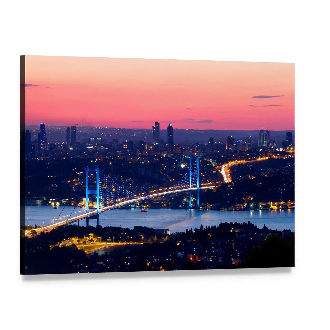 Bosporus Bridge at Sunset Canvas Wall Art, single panel gallery wrapped canvas, angled product view