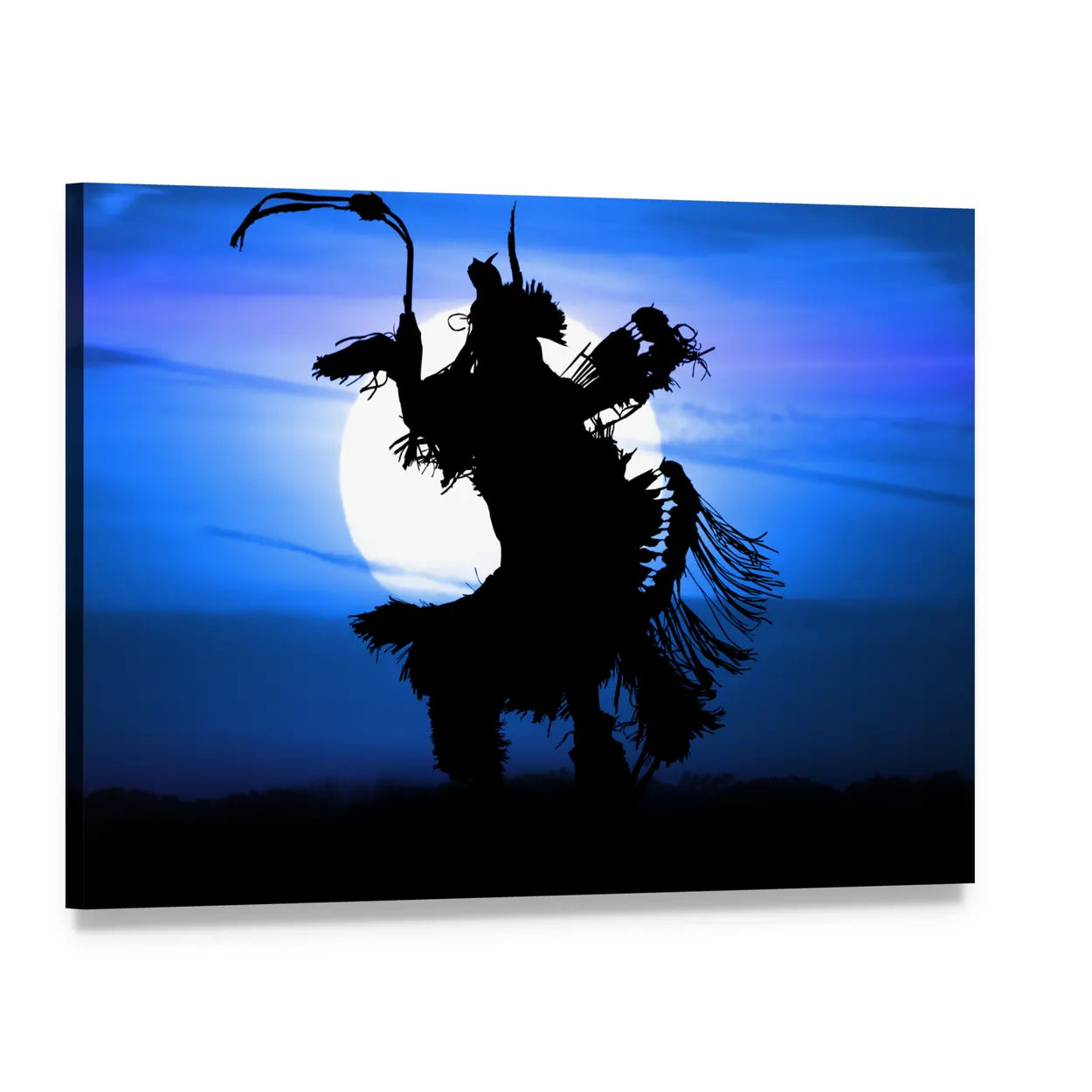 Native American Dancer Silhouette Canvas Wall Art, single panel gallery wrapped canvas, angled product view