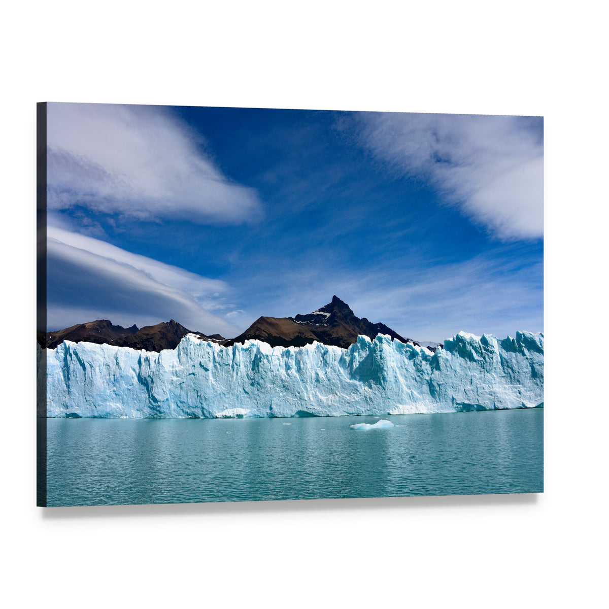 Perito Moreno Glacier and Andes Mountains Canvas Wall Art, single panel gallery wrapped canvas, angled product view