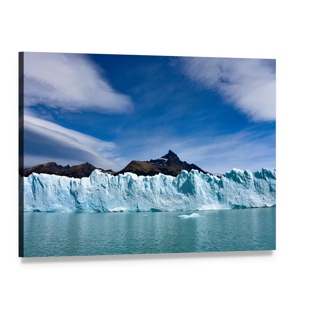 Perito Moreno Glacier and Andes Mountains Canvas Wall Art, single panel gallery wrapped canvas, angled product view