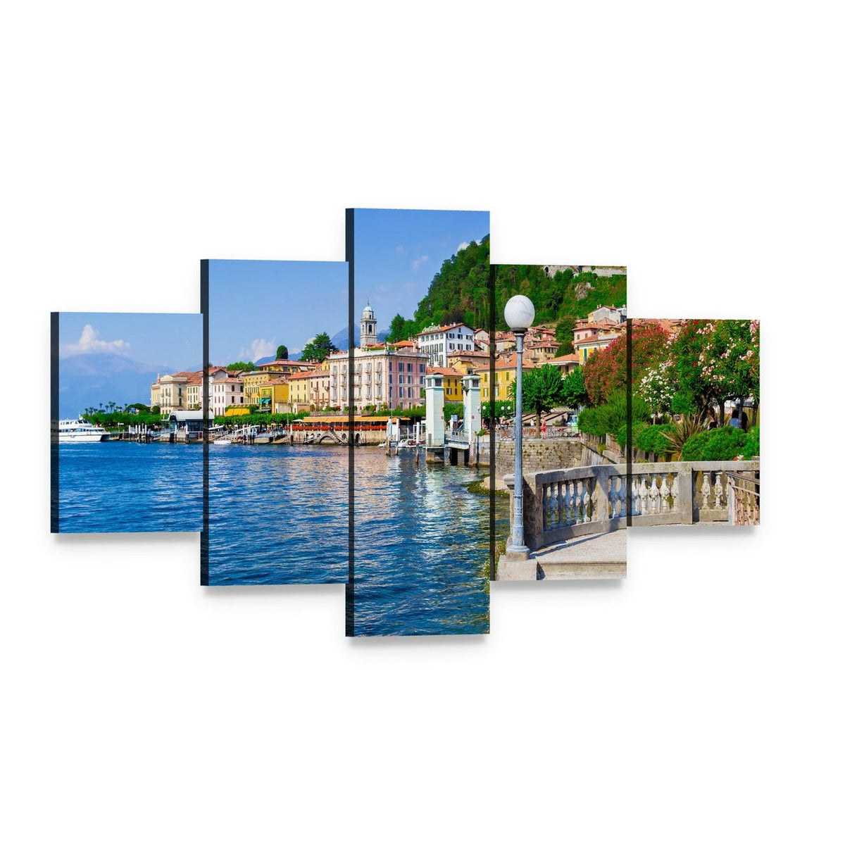 Old Bellagio on Lake Como Canvas Wall Art, 5 panel 5 Star layout gallery wrapped canvas set, angled product view