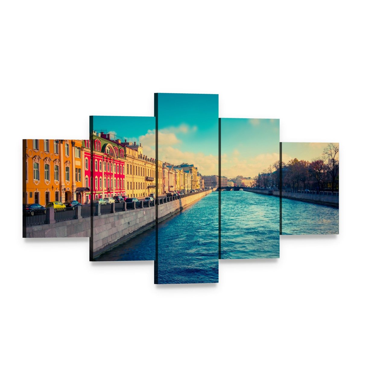 Fontanka Canal in Saint Petersburg Canvas Wall Art, 5 panel 5 Star layout gallery wrapped canvas set, angled product view