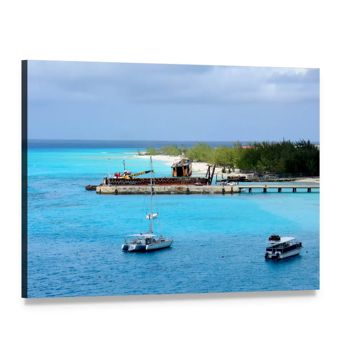 Moored Vessels Off Grand Turk Canvas Wall Art, single panel gallery wrapped canvas, angled product view